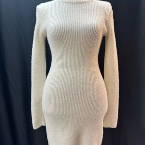 Zara White Long Sleeve Ribbed Dress S NWOT